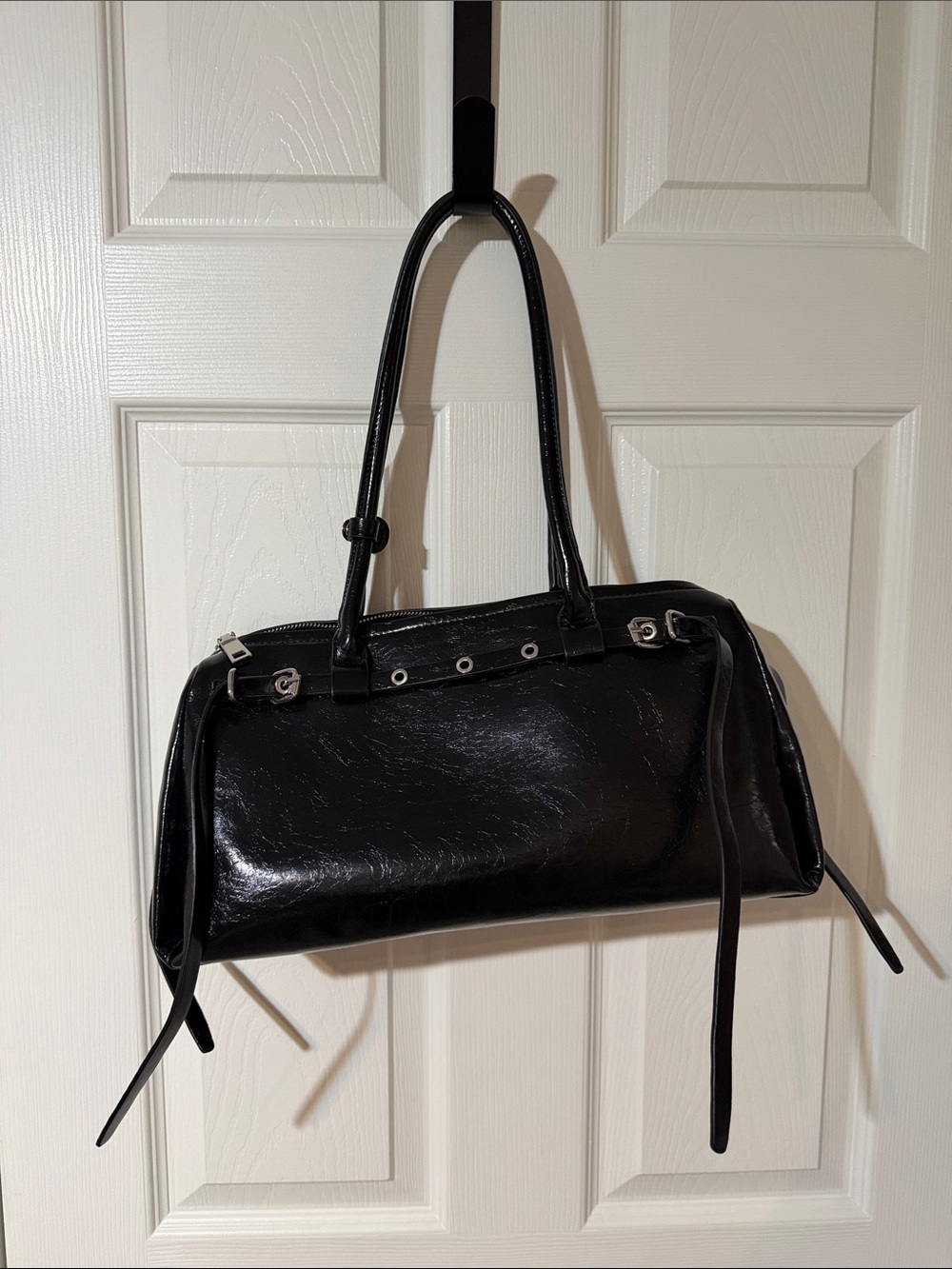 Black Women's Faux Leather Shoulder Bag